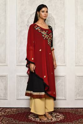 Maroon embroidered georgette kurta &-sets 3