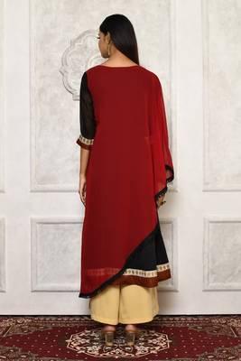 Maroon embroidered georgette kurta &-sets 4