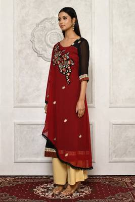 Maroon embroidered georgette kurta &-sets 5