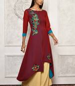 Maroon embroidered georgette kurta &-sets