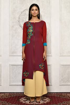 Maroon embroidered georgette kurta &-sets 2
