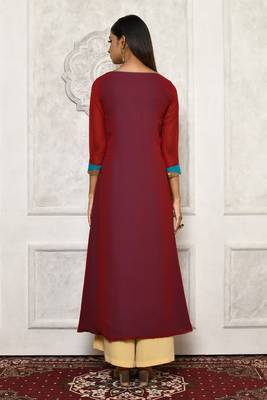 Maroon embroidered georgette kurta &-sets 4