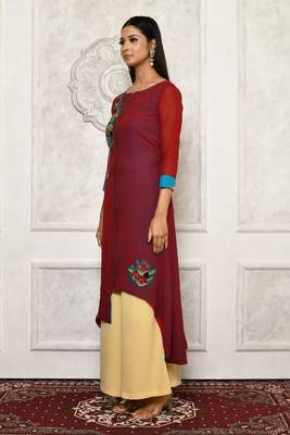Maroon embroidered georgette kurta &-sets 5