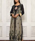 Navy-blue embroidered georgette kurta &-sets