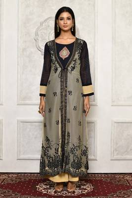 Navy-blue embroidered georgette kurta &-sets 2