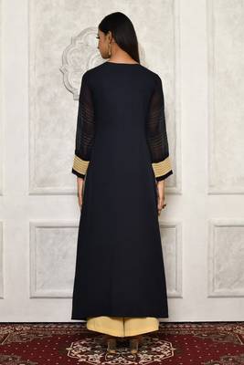 Navy-blue embroidered georgette kurta &-sets 4
