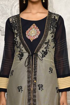 Navy-blue embroidered georgette kurta &-sets 5
