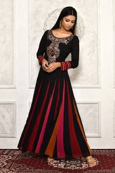 Black embroidered georgette kurta &-sets