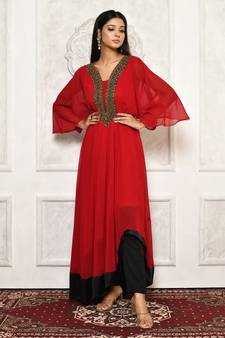 Maroon embroidered georgette kurta &-sets