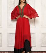 Maroon embroidered georgette kurta &-sets