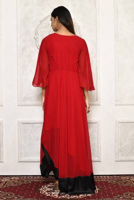 Maroon embroidered georgette kurta &-sets 4