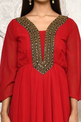 Maroon embroidered georgette kurta &-sets 5