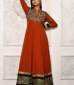 Maroon embroidered georgette kurta &-sets