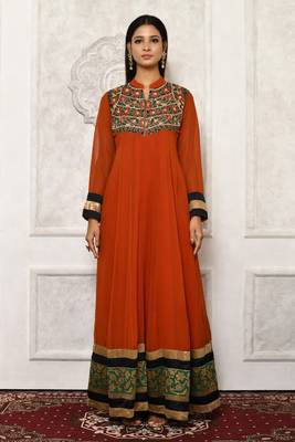 Maroon embroidered georgette kurta &-sets 2