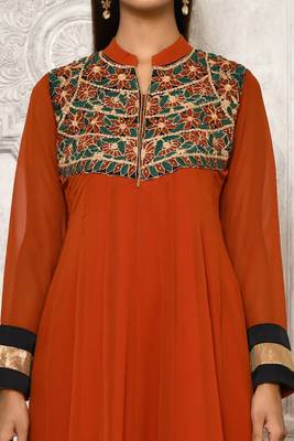 Maroon embroidered georgette kurta &-sets 5