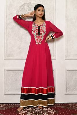 Maroon embroidered georgette kurta &-sets 1