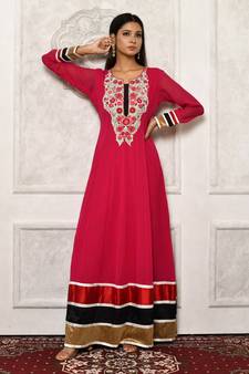 Maroon embroidered georgette kurta &-sets