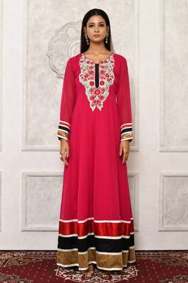Maroon embroidered georgette kurta &-sets 2