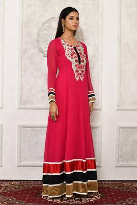 Maroon embroidered georgette kurta &-sets 3