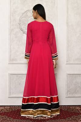 Maroon embroidered georgette kurta &-sets 4