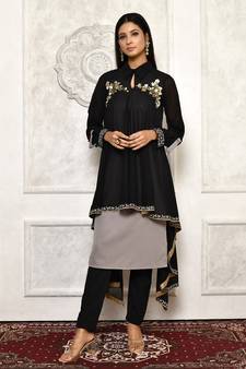 Maroon embroidered georgette kurta &-sets