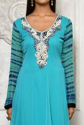 Light-sea-green embroidered georgette kurta &-sets 5