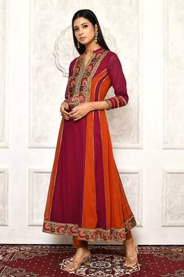Purple embroidered georgette kurta &-sets 1