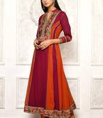 Purple embroidered georgette kurta &-sets
