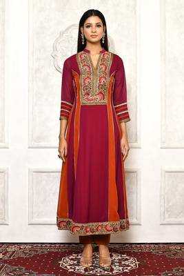 Purple embroidered georgette kurta &-sets 2