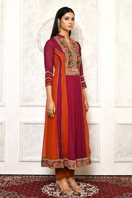 Purple embroidered georgette kurta &-sets 3
