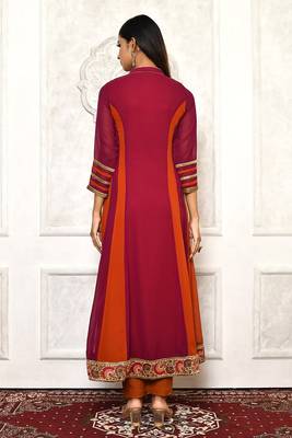 Purple embroidered georgette kurta &-sets 4