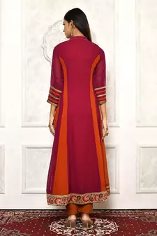 Purple embroidered georgette kurta &-sets