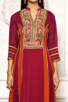 Purple embroidered georgette kurta &-sets