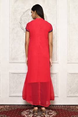 Red embroidered georgette kurta &-sets 4