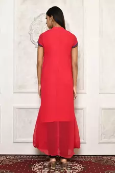 Red embroidered georgette kurta &-sets