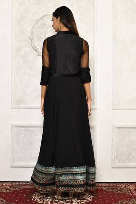Black embroidered georgette kurta &-sets 4