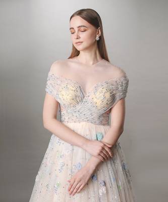 Peach And Blue Ombre Ball Gown  1