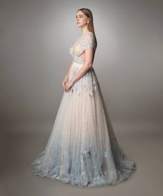 Peach And Blue Ombre Ball Gown  2