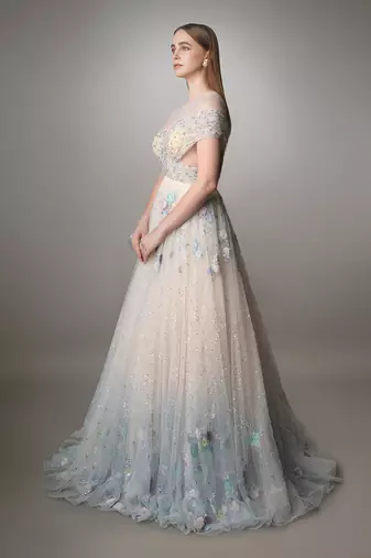 Peach And Blue Ombre Ball Gown 