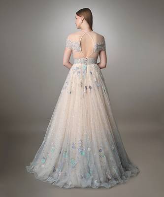 Peach And Blue Ombre Ball Gown  3