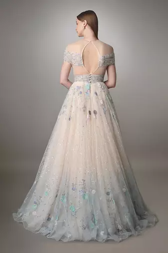 Peach And Blue Ombre Ball Gown 