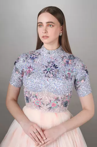 Blue And Pink Shaded Ball Gown 