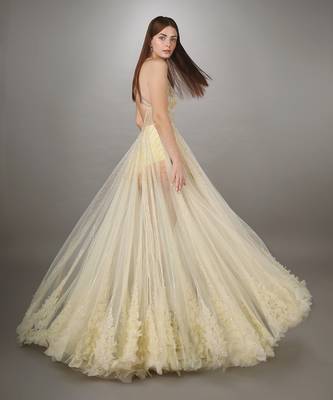 Yellow Bodysuit Applique Texture Gown 2