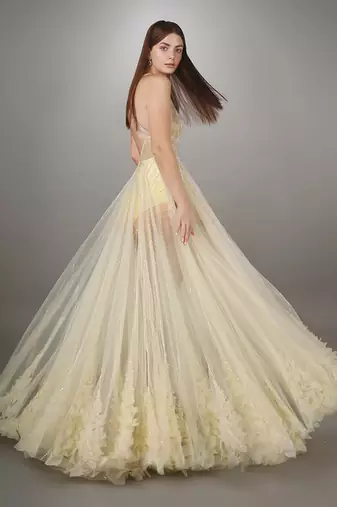 Yellow Bodysuit Applique Texture Gown