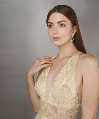 Yellow Bodysuit Applique Texture Gown 3