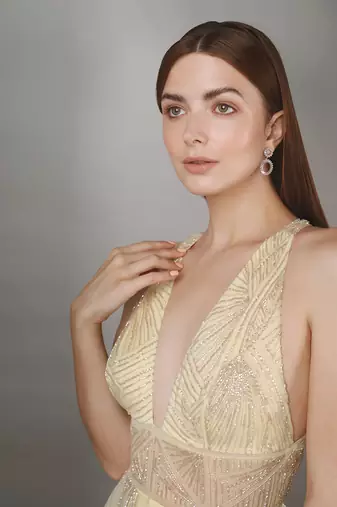 Yellow Bodysuit Applique Texture Gown