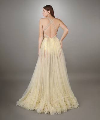 Yellow Bodysuit Applique Texture Gown 4