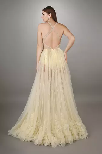 Yellow Bodysuit Applique Texture Gown