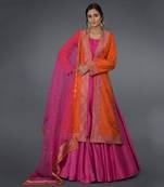 Orange- Hot Pink Banarasi Zari Handwoven Overlay Jacket Set
