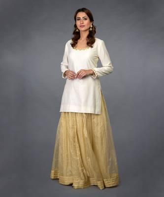 Ivory-Gold Zari Beads & Sequin Embroidered Sharara Suit 3